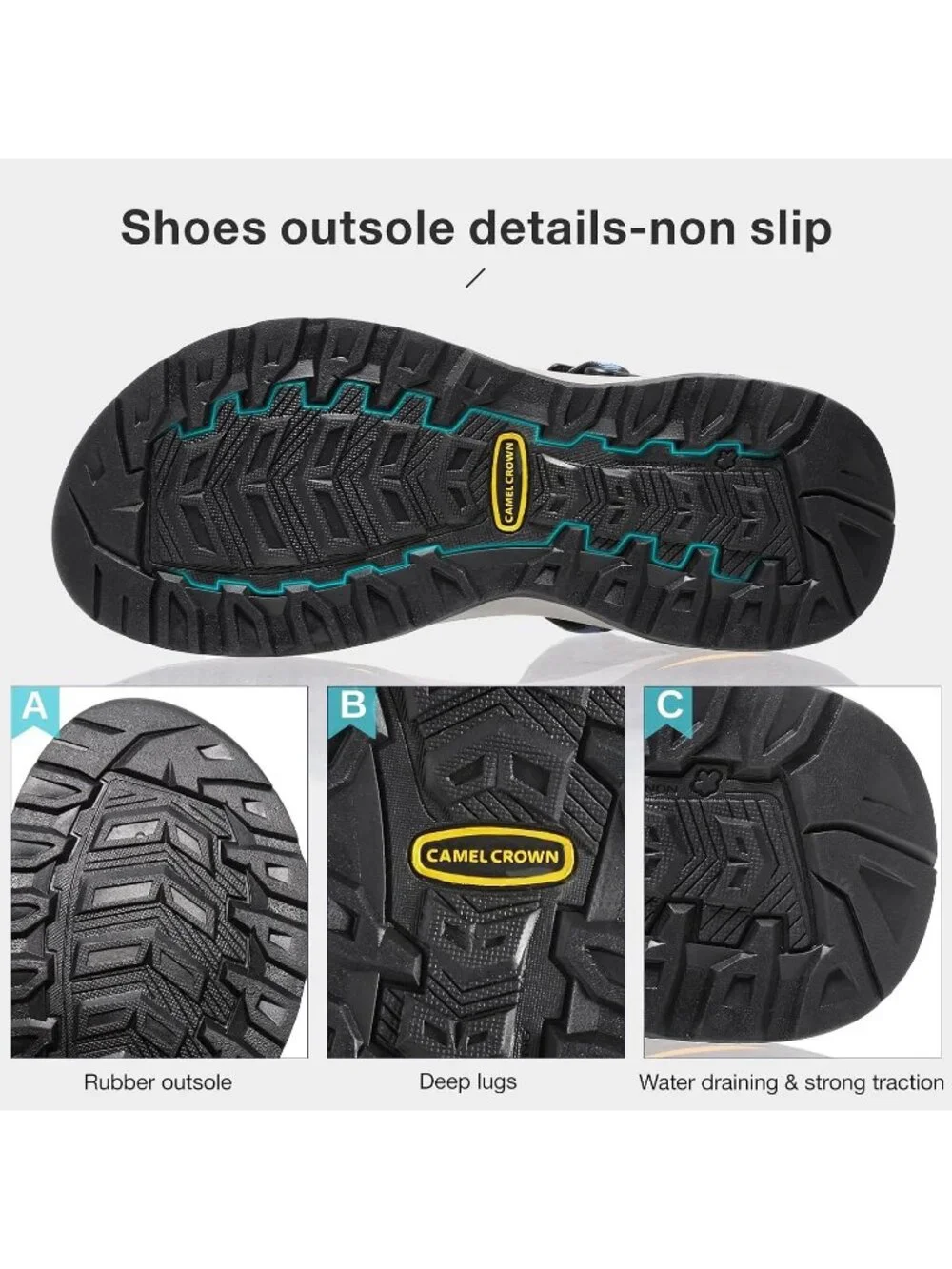 Men's Green Arch Support Open Toe Outdoor Waterproof Hiking Sport Sandal Shoes
